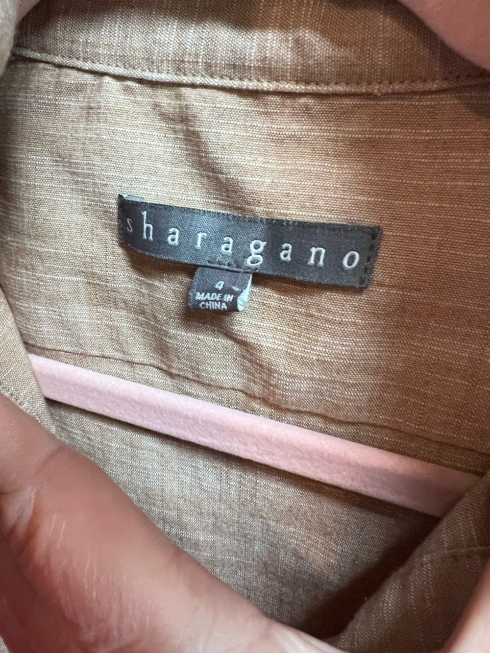 SHARAGANO Minimalist Luxury Designer Tan Shirtdress with Pleated Skirt, 4 - Picture 11 of 11